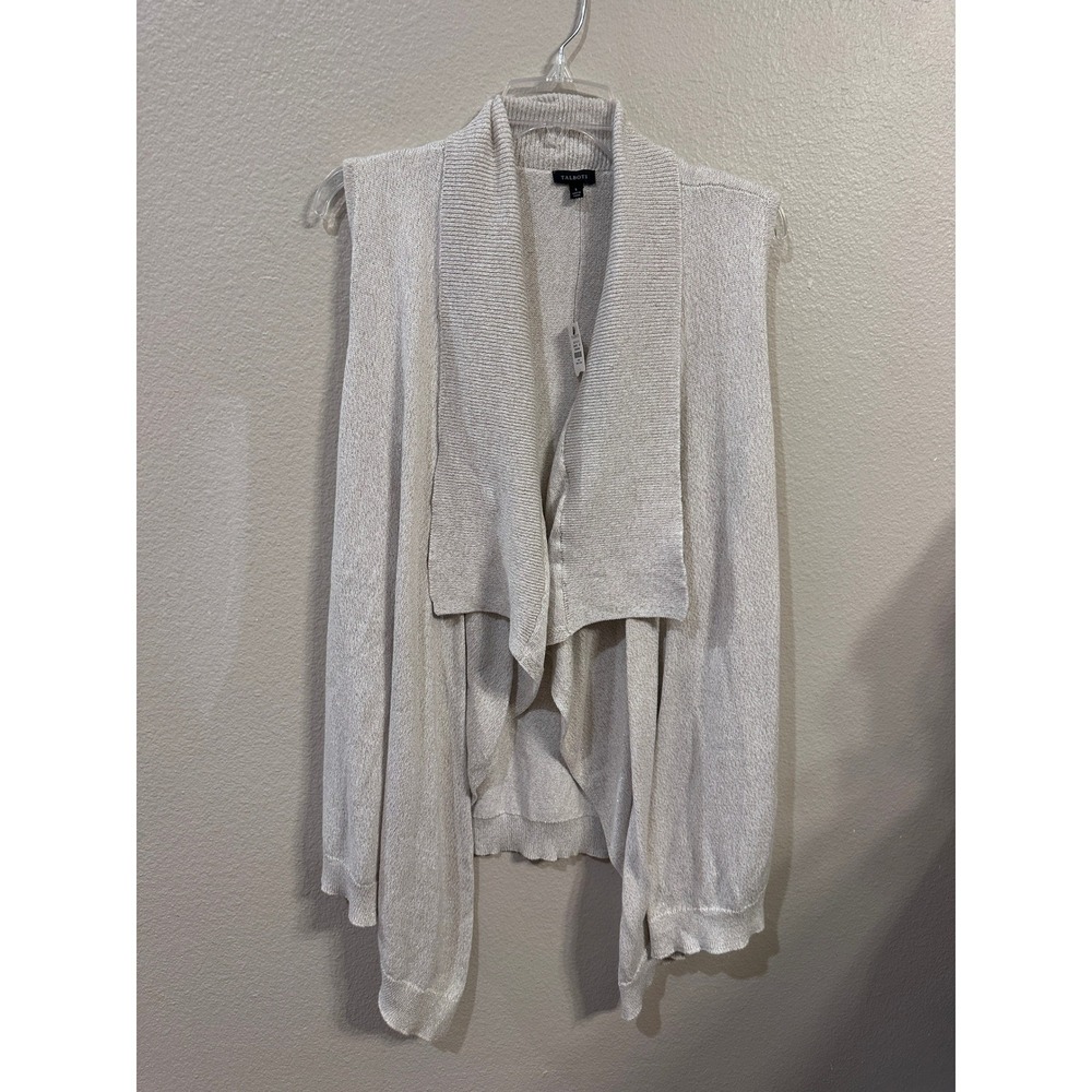 Talbots Womens Open Front Sleeveless Knit Sweater Vest Drape Beige Size S